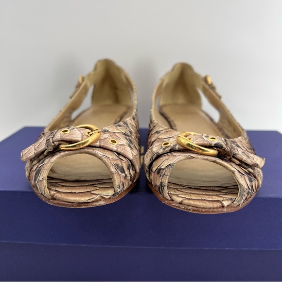 Stuart Weitzman Flats Shoes Neutral Beige Peep Toe Sz 8 N Slip On Cut Out Buckle - Picture 7 of 10